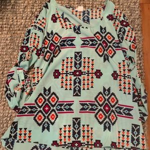 Blue Aztec print blouse